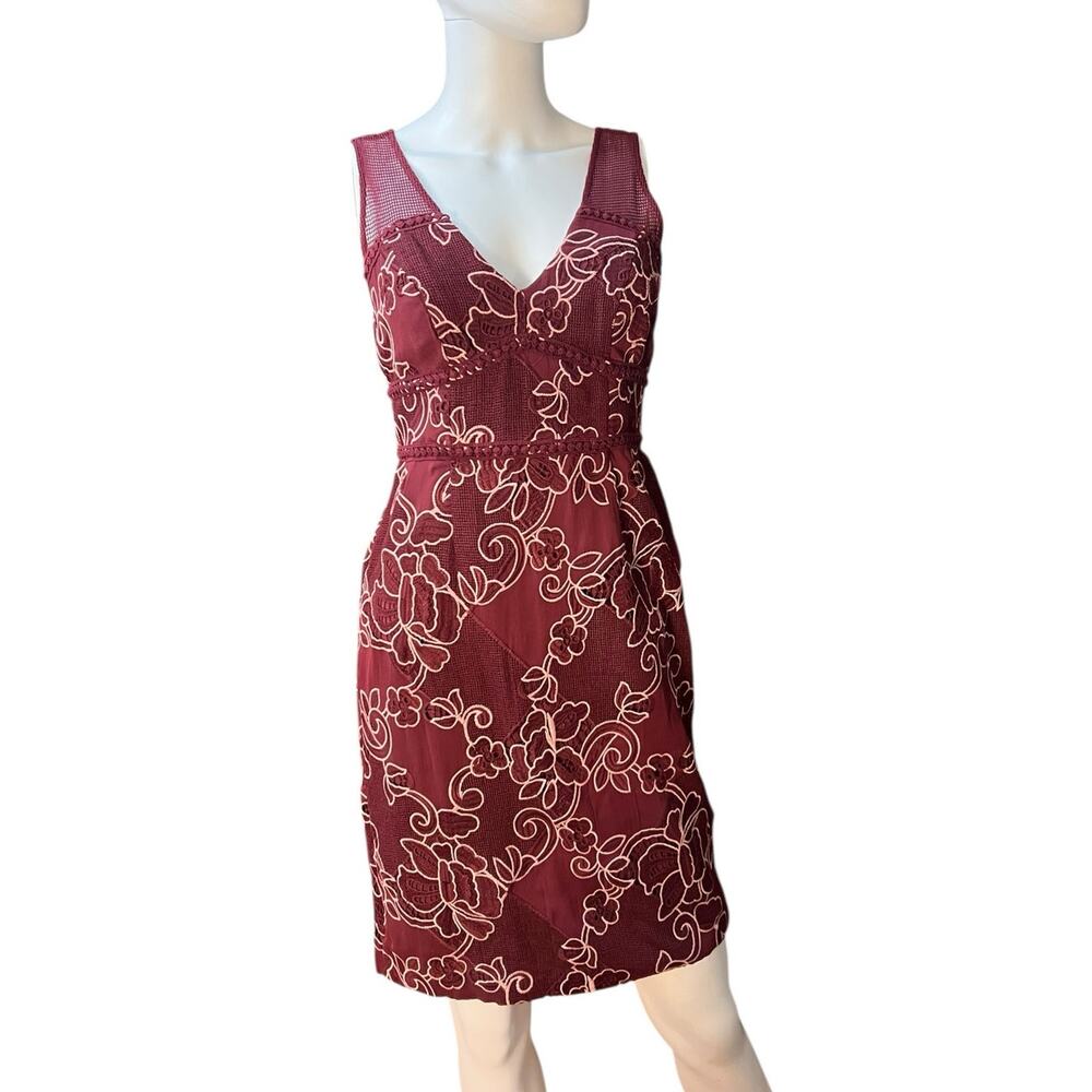 Anthropologie Moulinette Soeurs Burgundy Deep V Neck Sheath Dress US 2